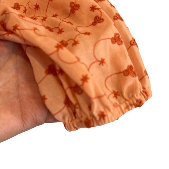 Alice Blue Boho Floral Eyelet Blouse Lace Trim Long Sleeve Peach Top Size S - Picture 5 of 8